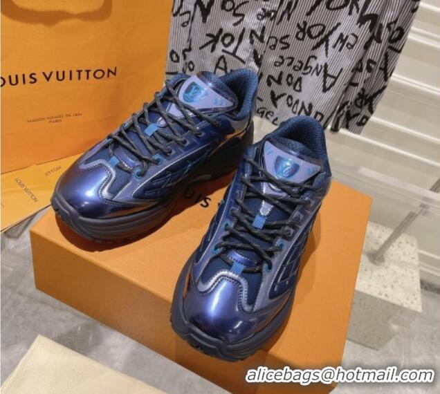 Pretty Style Louis Vuitton Men's LV Discovery Lace Up Sneakers Blue 107004