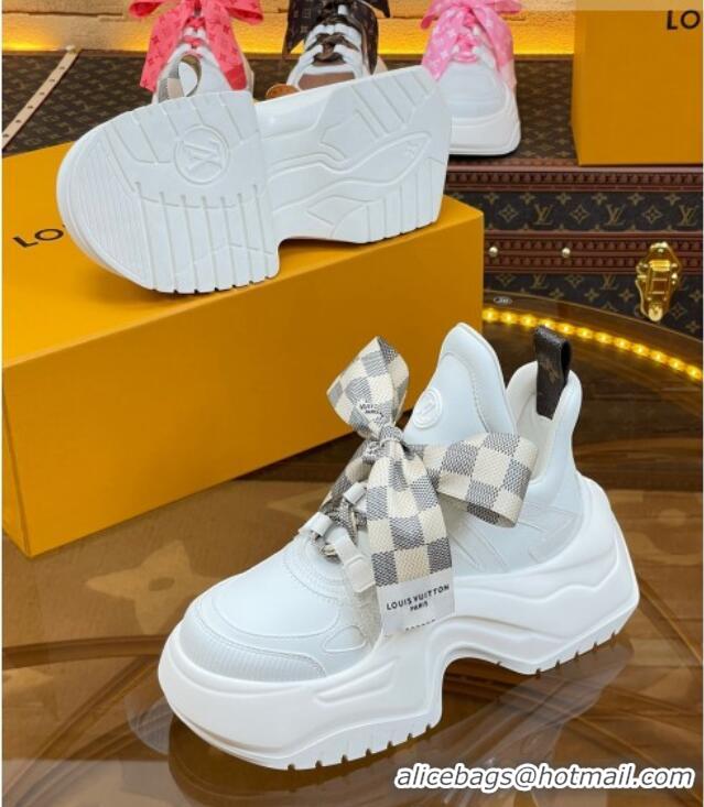 Purchase Louis Vuitton LV Archlight 2.0 Platform Sneakers in Calf Leather with Bandeau Bow White/Damier 121009