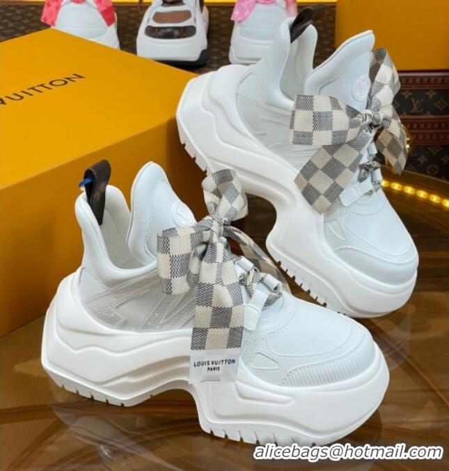 Purchase Louis Vuitton LV Archlight 2.0 Platform Sneakers in Calf Leather with Bandeau Bow White/Damier 121009