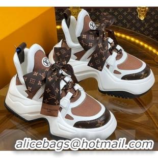 Good Product Louis Vuitton LV Archlight 2.0 Platform Sneakers in Calf Leather and Knit with Bandeau Bow Brown 121010