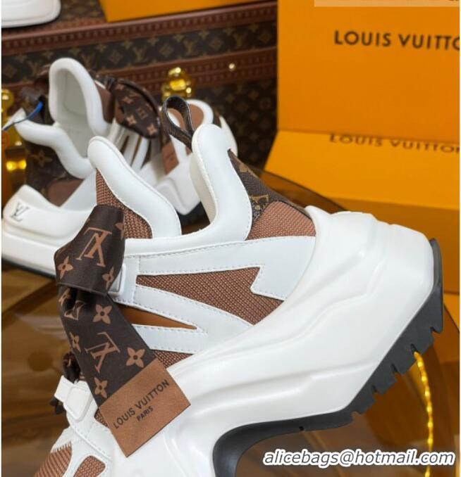 Good Product Louis Vuitton LV Archlight 2.0 Platform Sneakers in Calf Leather and Knit with Bandeau Bow Brown 121010