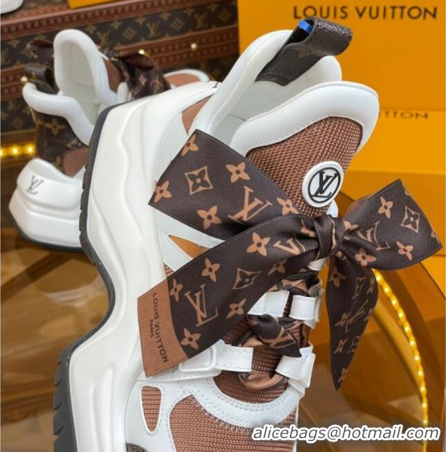 Good Product Louis Vuitton LV Archlight 2.0 Platform Sneakers in Calf Leather and Knit with Bandeau Bow Brown 121010