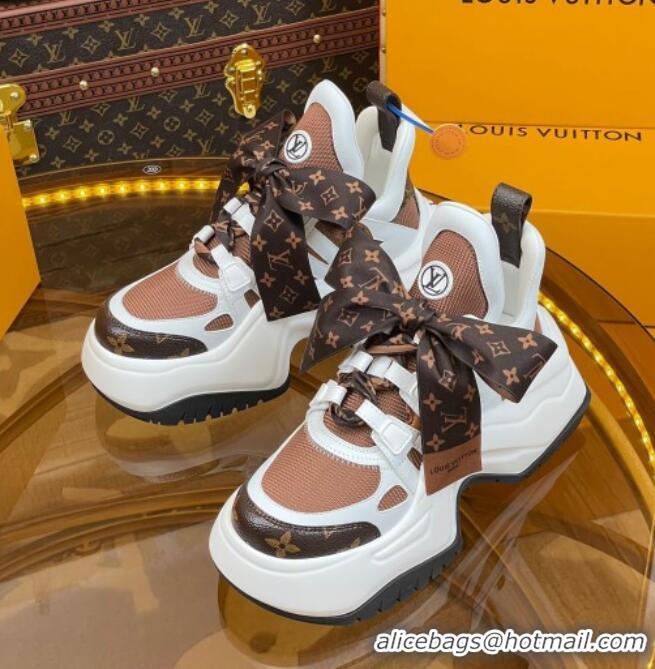 Good Product Louis Vuitton LV Archlight 2.0 Platform Sneakers in Calf Leather and Knit with Bandeau Bow Brown 121010