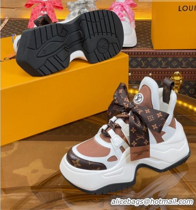 Good Product Louis Vuitton LV Archlight 2.0 Platform Sneakers in Calf Leather and Knit with Bandeau Bow Brown 121010