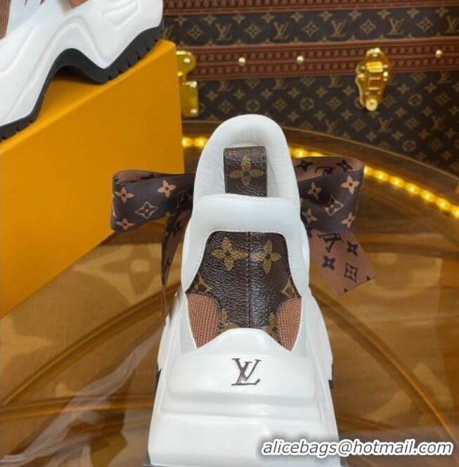 Good Product Louis Vuitton LV Archlight 2.0 Platform Sneakers in Calf Leather and Knit with Bandeau Bow Brown 121010