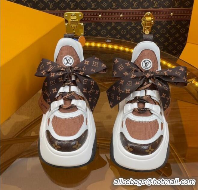 Good Product Louis Vuitton LV Archlight 2.0 Platform Sneakers in Calf Leather and Knit with Bandeau Bow Brown 121010