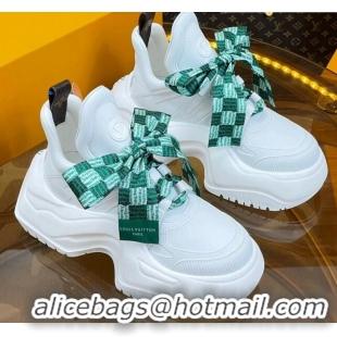 Best Grade Louis Vuitton LV Archlight 2.0 Platform Sneakers in Calf Leather with Bandeau Bow White/Green 121011