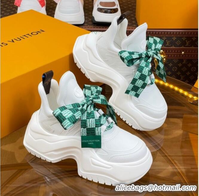 Best Grade Louis Vuitton LV Archlight 2.0 Platform Sneakers in Calf Leather with Bandeau Bow White/Green 121011