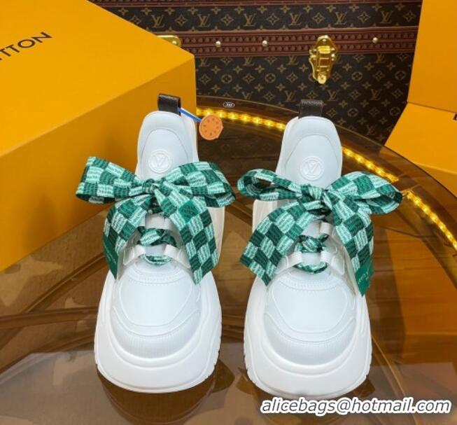 Best Grade Louis Vuitton LV Archlight 2.0 Platform Sneakers in Calf Leather with Bandeau Bow White/Green 121011