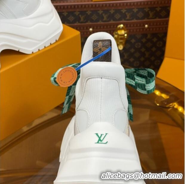 Best Grade Louis Vuitton LV Archlight 2.0 Platform Sneakers in Calf Leather with Bandeau Bow White/Green 121011