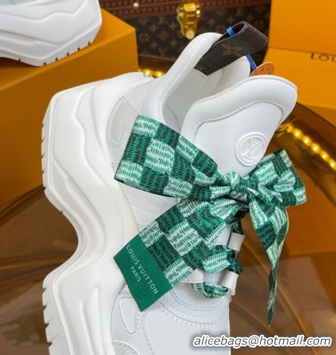 Best Grade Louis Vuitton LV Archlight 2.0 Platform Sneakers in Calf Leather with Bandeau Bow White/Green 121011