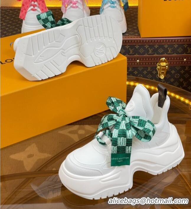 Best Grade Louis Vuitton LV Archlight 2.0 Platform Sneakers in Calf Leather with Bandeau Bow White/Green 121011