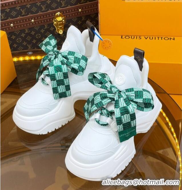 Best Grade Louis Vuitton LV Archlight 2.0 Platform Sneakers in Calf Leather with Bandeau Bow White/Green 121011