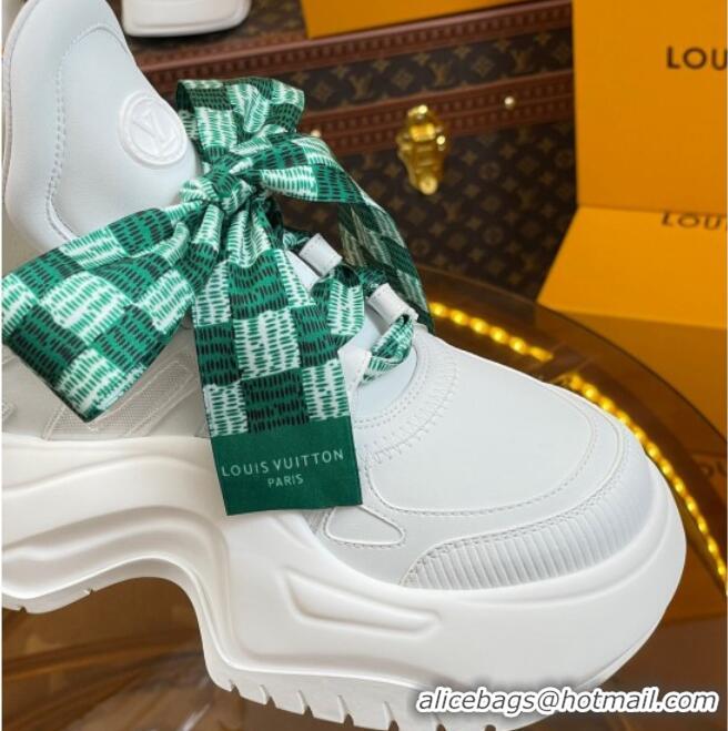 Best Grade Louis Vuitton LV Archlight 2.0 Platform Sneakers in Calf Leather with Bandeau Bow White/Green 121011