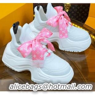 Luxurious Louis Vuitton LV Archlight 2.0 Platform Sneakers in Calf Leather with Bandeau Bow White/Light Pink 121012