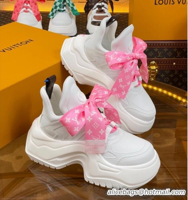 Luxurious Louis Vuitton LV Archlight 2.0 Platform Sneakers in Calf Leather with Bandeau Bow White/Light Pink 121012