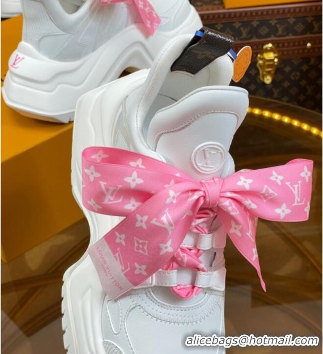 Luxurious Louis Vuitton LV Archlight 2.0 Platform Sneakers in Calf Leather with Bandeau Bow White/Light Pink 121012