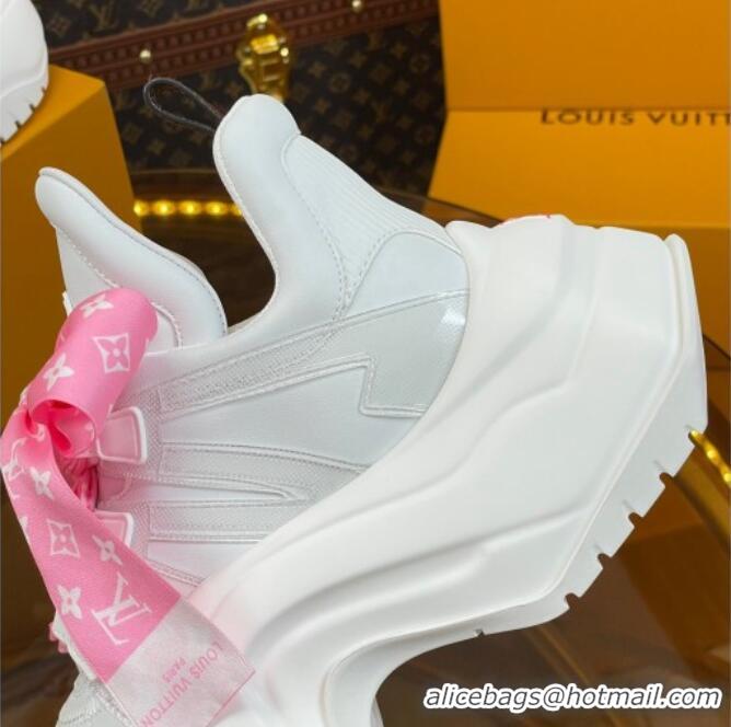 Luxurious Louis Vuitton LV Archlight 2.0 Platform Sneakers in Calf Leather with Bandeau Bow White/Light Pink 121012