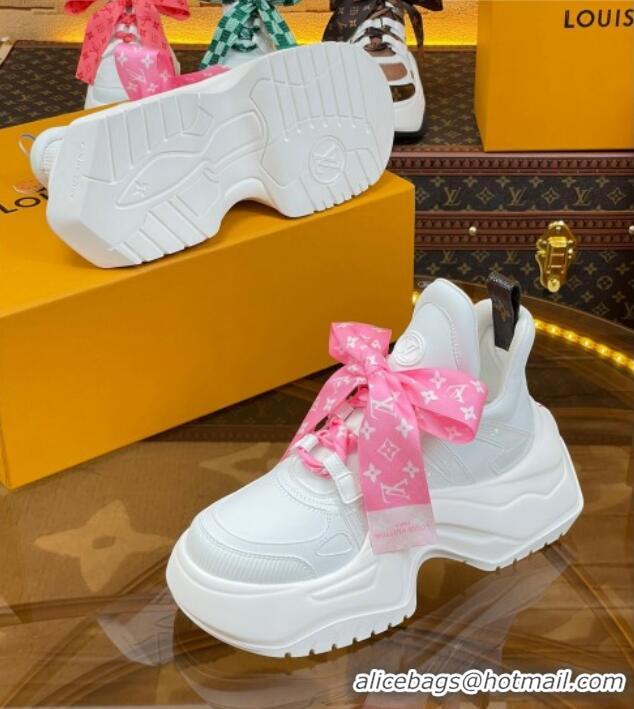 Luxurious Louis Vuitton LV Archlight 2.0 Platform Sneakers in Calf Leather with Bandeau Bow White/Light Pink 121012