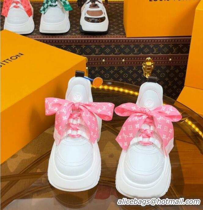 Luxurious Louis Vuitton LV Archlight 2.0 Platform Sneakers in Calf Leather with Bandeau Bow White/Light Pink 121012