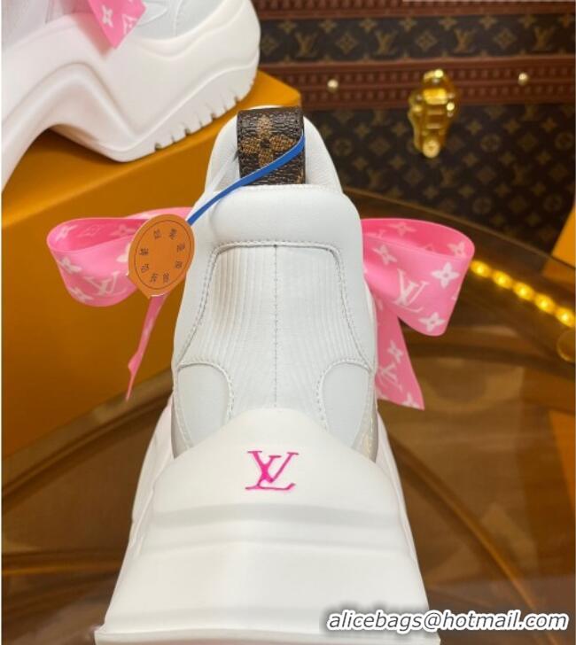 Luxurious Louis Vuitton LV Archlight 2.0 Platform Sneakers in Calf Leather with Bandeau Bow White/Light Pink 121012