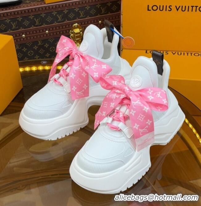 Luxurious Louis Vuitton LV Archlight 2.0 Platform Sneakers in Calf Leather with Bandeau Bow White/Light Pink 121012