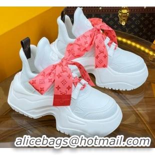 Low Price Louis Vuitton LV Archlight 2.0 Platform Sneakers in Calf Leather with Bandeau Bow White/Orange 121013