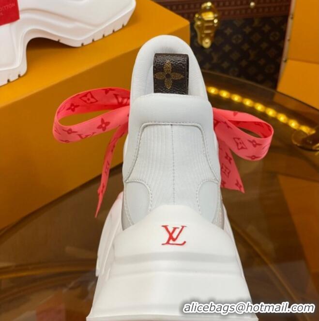 Low Price Louis Vuitton LV Archlight 2.0 Platform Sneakers in Calf Leather with Bandeau Bow White/Orange 121013