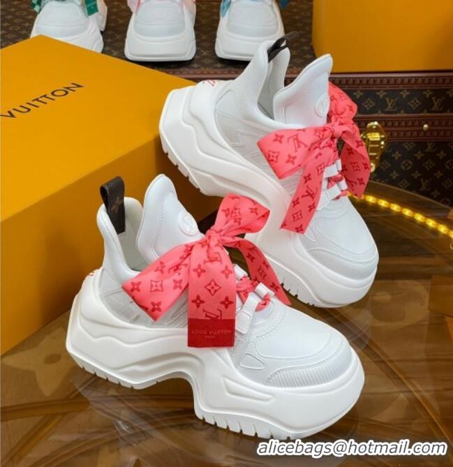 Low Price Louis Vuitton LV Archlight 2.0 Platform Sneakers in Calf Leather with Bandeau Bow White/Orange 121013