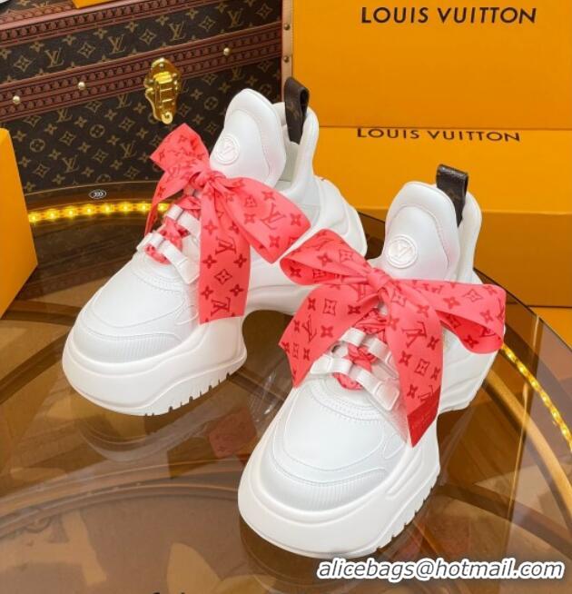 Low Price Louis Vuitton LV Archlight 2.0 Platform Sneakers in Calf Leather with Bandeau Bow White/Orange 121013