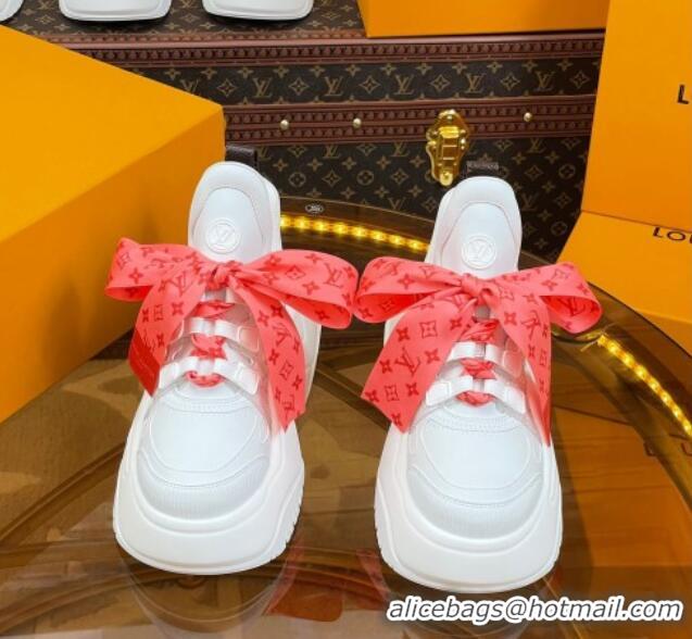 Low Price Louis Vuitton LV Archlight 2.0 Platform Sneakers in Calf Leather with Bandeau Bow White/Orange 121013