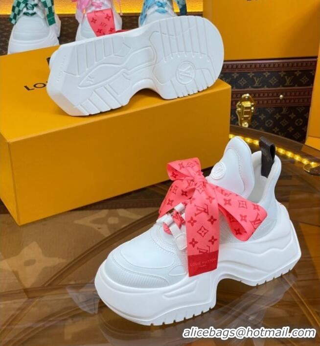 Low Price Louis Vuitton LV Archlight 2.0 Platform Sneakers in Calf Leather with Bandeau Bow White/Orange 121013