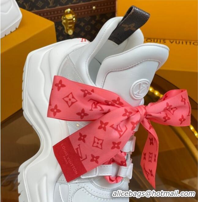 Low Price Louis Vuitton LV Archlight 2.0 Platform Sneakers in Calf Leather with Bandeau Bow White/Orange 121013