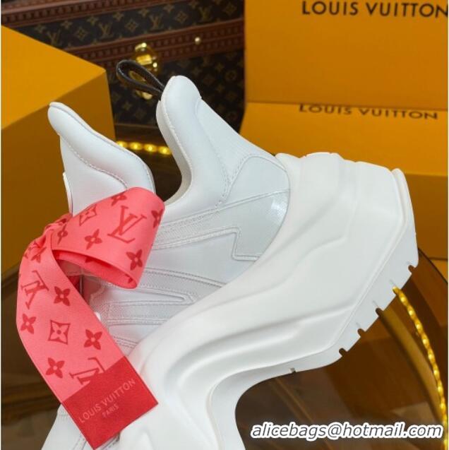 Low Price Louis Vuitton LV Archlight 2.0 Platform Sneakers in Calf Leather with Bandeau Bow White/Orange 121013