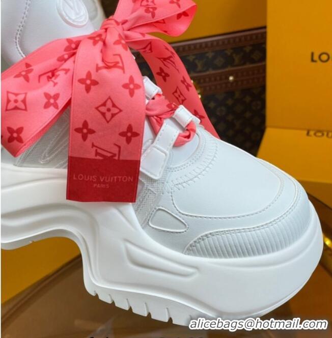 Low Price Louis Vuitton LV Archlight 2.0 Platform Sneakers in Calf Leather with Bandeau Bow White/Orange 121013