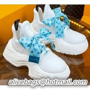 Classic Hot Louis Vuitton LV Archlight 2.0 Platform Sneakers in Calf Leather with Bandeau Bow White/Light Blue 121014