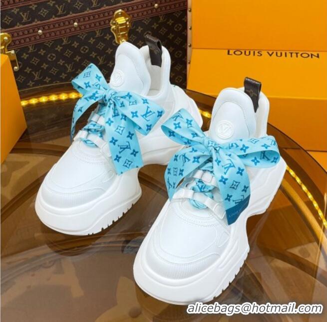 Classic Hot Louis Vuitton LV Archlight 2.0 Platform Sneakers in Calf Leather with Bandeau Bow White/Light Blue 121014