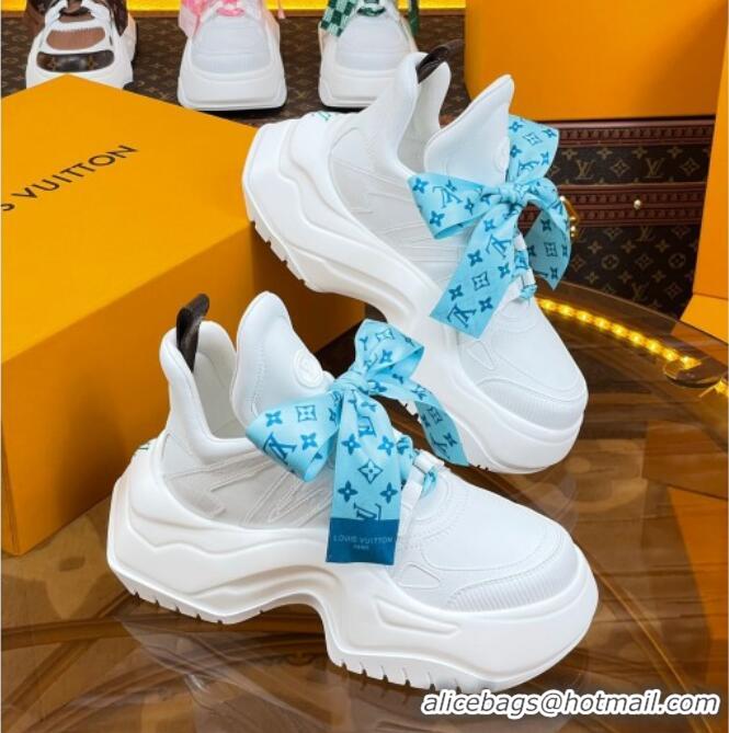 Classic Hot Louis Vuitton LV Archlight 2.0 Platform Sneakers in Calf Leather with Bandeau Bow White/Light Blue 121014