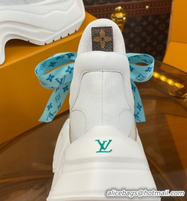 Classic Hot Louis Vuitton LV Archlight 2.0 Platform Sneakers in Calf Leather with Bandeau Bow White/Light Blue 121014