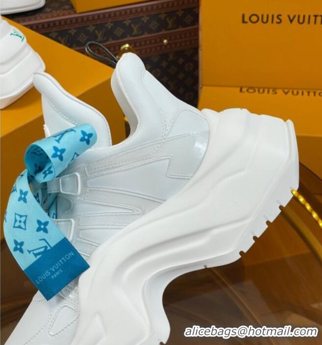 Classic Hot Louis Vuitton LV Archlight 2.0 Platform Sneakers in Calf Leather with Bandeau Bow White/Light Blue 121014