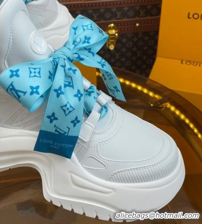 Classic Hot Louis Vuitton LV Archlight 2.0 Platform Sneakers in Calf Leather with Bandeau Bow White/Light Blue 121014