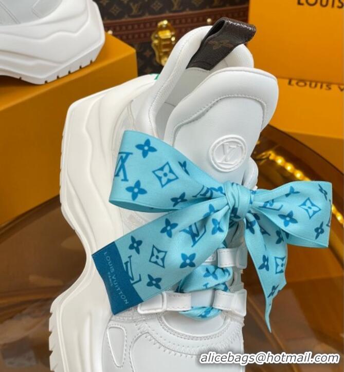 Classic Hot Louis Vuitton LV Archlight 2.0 Platform Sneakers in Calf Leather with Bandeau Bow White/Light Blue 121014