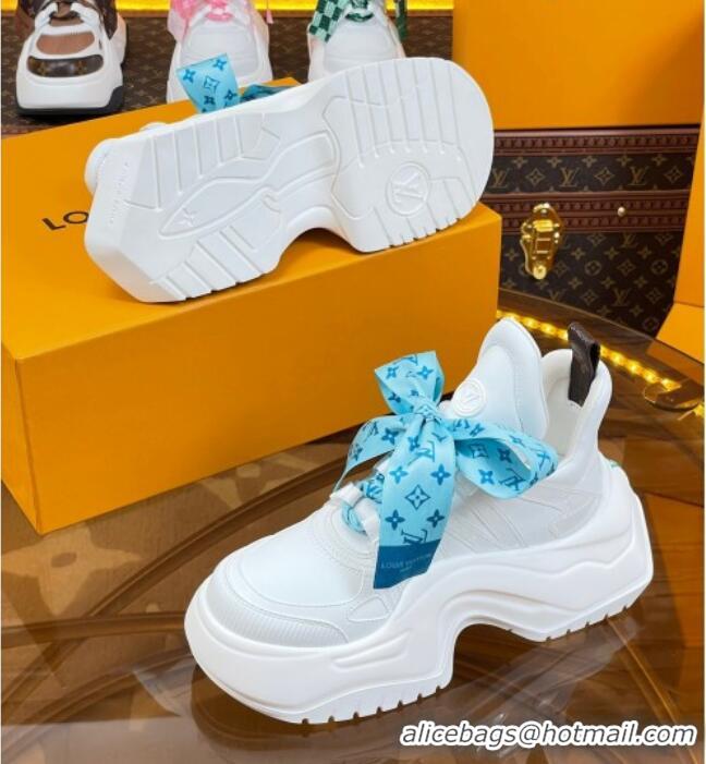 Classic Hot Louis Vuitton LV Archlight 2.0 Platform Sneakers in Calf Leather with Bandeau Bow White/Light Blue 121014