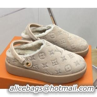 Top Design Louis Vuitton Lous Open Back Mules in Monogram Suede and Wool Grey 121026