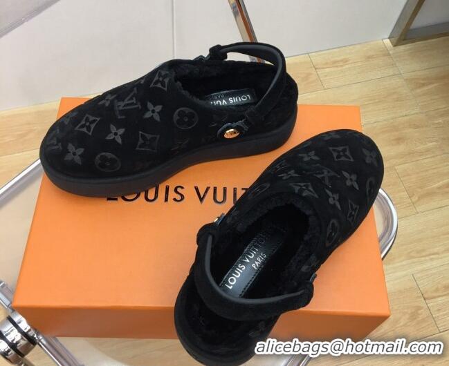 Purchase Louis Vuitton Lous Open Back Mules in Monogram Suede and Wool Black 121028