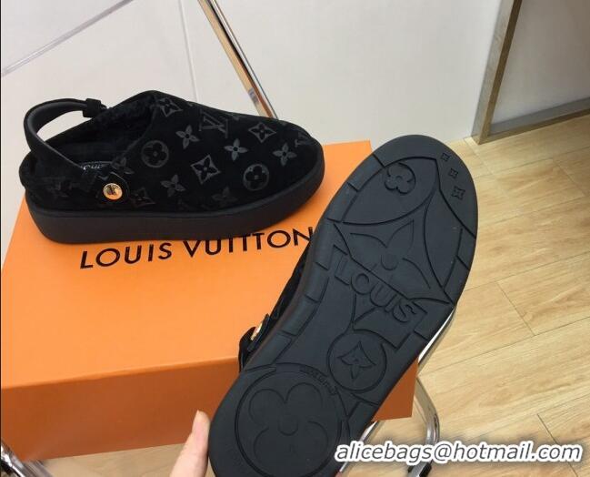 Purchase Louis Vuitton Lous Open Back Mules in Monogram Suede and Wool Black 121028