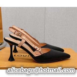 Unique Style Louis Vuitton Blossom Slingback Pumps 7.5cm in Black Lambskin 121032