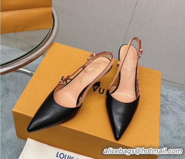 Unique Style Louis Vuitton Blossom Slingback Pumps 7.5cm in Black Lambskin 121032