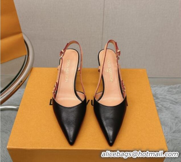 Unique Style Louis Vuitton Blossom Slingback Pumps 7.5cm in Black Lambskin 121032