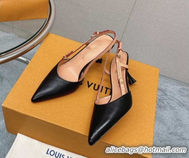 Unique Style Louis Vuitton Blossom Slingback Pumps 7.5cm in Black Lambskin 121032